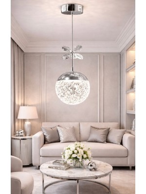 Allians Şık Gümüş Krom Sarkıt LED Avize, Oturma Odası, Mutfak ve Hol Için