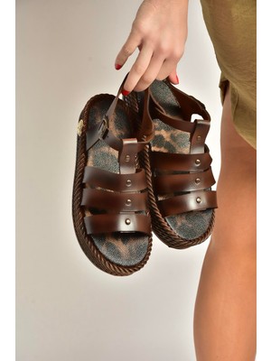 Fox Shoes Y390119903 Kahverengi Hakiki Deri Kadın Sandalet