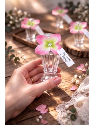 Pembe Çiçekli 50CC Mika Şişe Limon Kolonyası – Kişiye Özel Etiketli