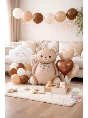 Joyane Ponçik Ayı Balon Seti Baby Shower Bebek Doğum Günü Parti Süsleme Krem Krem 20 Parça