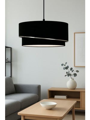 Allians Şık Siyah Astra Kumaş Avize, Modern ve Zarif Aydınlatma Parçası