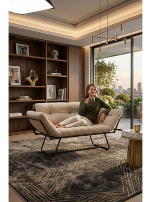 AVYNA Luxe Katlanır Yataklı Kanepe – Mekanizmalı Ikili Çekyat, Premium Konfor, Tay Tüyü Kumaş - Krem