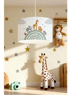 Allians Pastel Gökkuşağı Safari Desenli Çocuk Odası Avizesi, Şık ve Zarif Tasarım