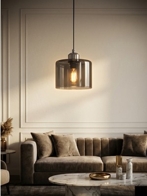 Allians Füme Renk Camlı Tekli Sarkıt Avize, Şık ve Modern Tasarım