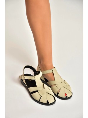 Fox Shoes Y250303002 Bej Süet Kadın Sandalet