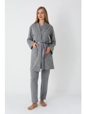 Erdeniz Tekstil Uzun Kol Penye Hamile Pijama ve Sabahlık Takımı Lohusa Seti 3'lü Takım