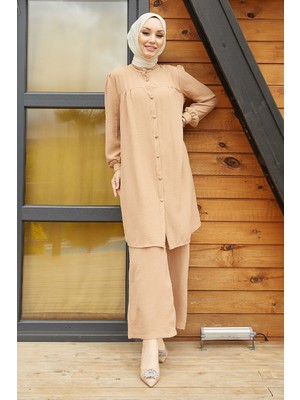 inStyle Arfa Ayrobin Düğmeli Salaş Sütlü Kahve Takım