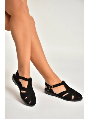 Fox Shoes Y250303002 Siyah Süet Kadın Sandalet