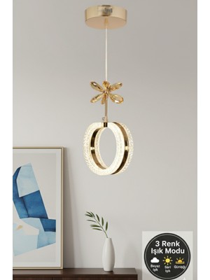 Allians Şık 3 Renkli Kristal Taşlı Ledli Tekli Alyanslı Sarkıt Avize