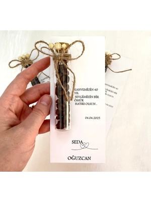 20 Adet Kişiye Özel Nişan, Söz, Kına ve Düğün Kartlı Kahve Çekirdekli Hediyelik