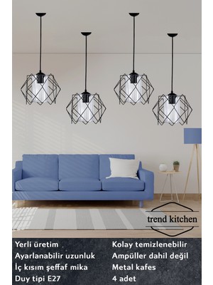 Allians 4'lü Prizma Sarkıt Avize Seti, Salon, Mutfak, Çocuk Odası ve Koridor Için