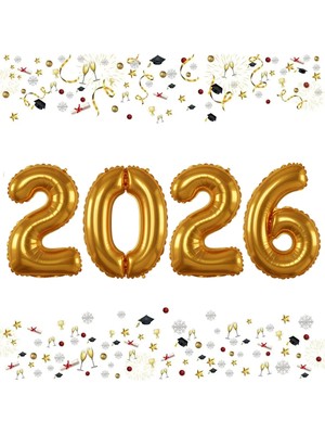 Partylandtr 40 cm Gold Renk Gümüş Folyo Balon 2026 4 Adet Parti Malzemeleri