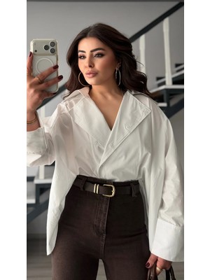 Elisin Beyaz Reglan Kol Poplin Gömlek