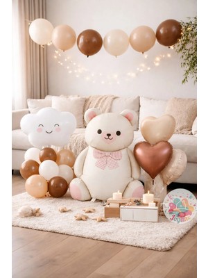 Joyane Ponçik Ayı Balon Seti Baby Shower Bebek Doğum Günü Parti Süsleme Krem Krem 20 Parça