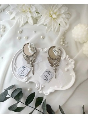 Beyaz Kurdeleli Gümüş Melek Ayna Magnet Söz, Nişan, Kına, Düğün, Nikah, Mevlüt Hediyelik 15 Adet
