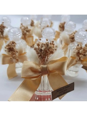 (25 Adet) Gold Saten Kurdeleli Mika Şişe 50CC Kolonya (Nikah - Nişan - Söz - Doğum Hediyelik