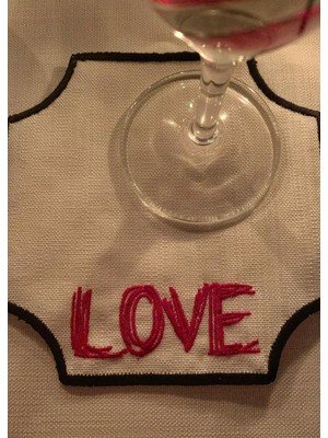 Mora Tekstil Çizgili Love Nakışlı Sunum Peçetesi, Kahve Sunum Peçetesi
