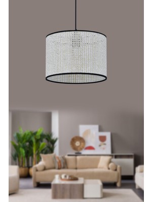 Allians Modern Beyaz Rattan Oturma Odası ve Mutfak Avizesi, 25 cm