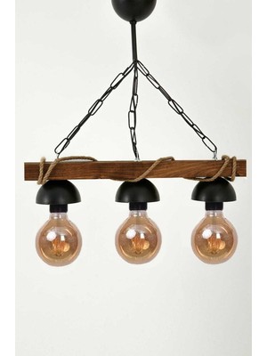 Allians Doğal Ahşap Kütük Avize Seti, Koyu Renk, Şapka Tasarımı