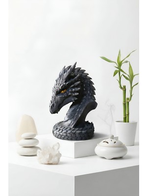 The Mark Decor Uzak Doğu Temalı Ejderha Büst Biblo – Dekoratif Dragon Heykel, Modern Raf & Konsol Dekoru