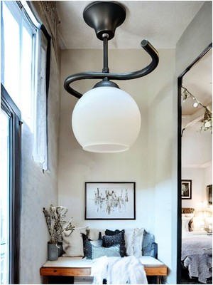 Allians Modern Siyah Kasa Beyaz Camlı Antre ve Hol Avizesi, Şık ve Zarif Tasarım