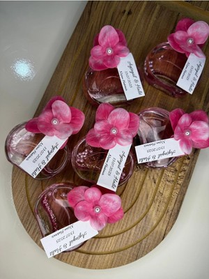 Pembe Islak Ortancalı Cam Şişe Incili Simli Hediyelik Kolonya -10 Adet(Söz,nişan,mevlid,kına,nikah)