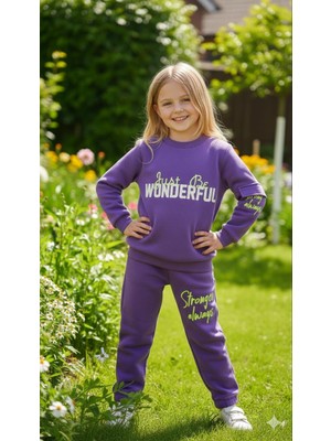 Sinem Çeyiz Nazar 22770 Mor Paçası Lastikli Içi Şardonlu 3 Iplik Eşofman Takım