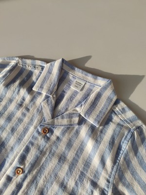 Bandiwa Gulian Erkek Bebek Kısa Kollu Çizgili Dokuma Gömlek - Beyaz Mavi