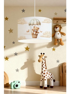 Allians Sevimli Ayıcık Desenli Çocuk Odası Avizesi, Bulutlar Teması, Rüya Gibi Işıklandırma