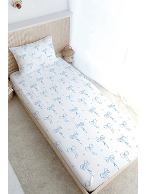 Tuğba Kuğu Tek Kişilik Lastikli Çarşaf Seti - Pureline Series - Blue Dainty Bow