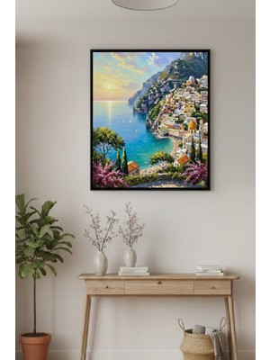 Safir Design Akdeniz  Gün Batımı Amalfi Kıyıları Italya Çerçeveli Tablo