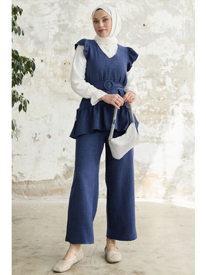 inStyle Omuzu Fırfırlı Üçlü Lacivert Takım