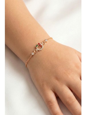 Söğütlü Silver 925 Ayar Gümüş Kiraz Figürlü Rose Zirkon Taşlı Çocuk Bileklik SGTL13298ROSE