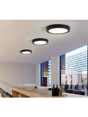 Allians Modern Siyah Plafonyer Panel LED Avize, 6500K Beyaz Işık