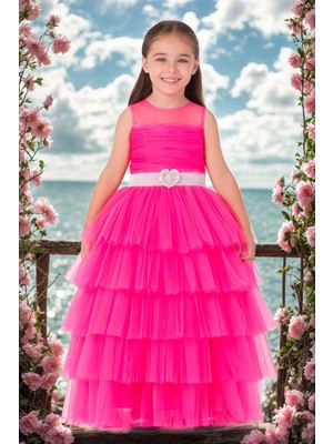 Pamina Kız Çocuk Maxi Tül Doğum Günü - Parti Elbisesi 3-7 Yaş 35060PR-FUŞYA