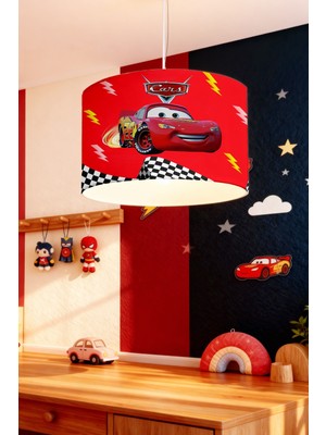 Allians Kırmızı Mcqueen Desenli Çocuk Odası Avize, Eğlenceli ve Renkli Tasarım