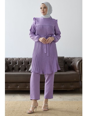 inStyle Önü Pileli Fırfır Detay Lila Takım