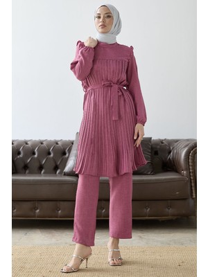 inStyle Önü Pileli Fırfır Detay Fuşya Takım