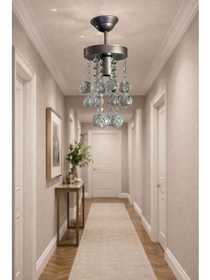 Allians 15 cm Kristal Taşlı Gri Kasa Avize, Şık ve Parlak Dekorasyon Unsuru