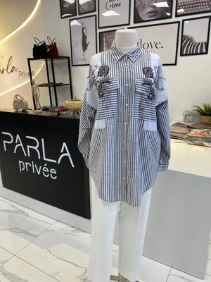 Parla Prive Taşlı Çizgili Gömlek