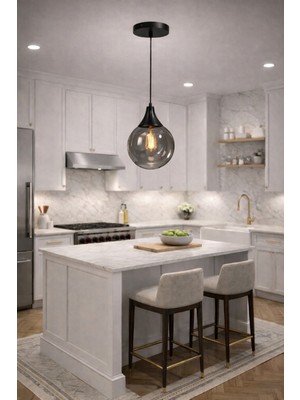 Allians Şık Füme Glop Cam Sarkıt Siyah Avize, Modern ve Zarif Tasarım