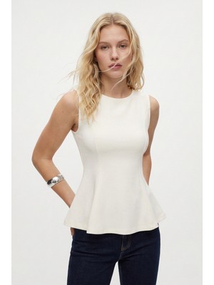 Ritnice Kadın Newly Peplum Sıfır Kol Ekru Bluz