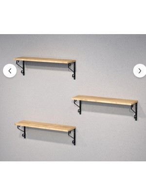 Md Vitrin Dekorasyon Dekoratif Duvar Rafı,ferforje Destekli Duvar Rafı, 3 Lü Set 20*60