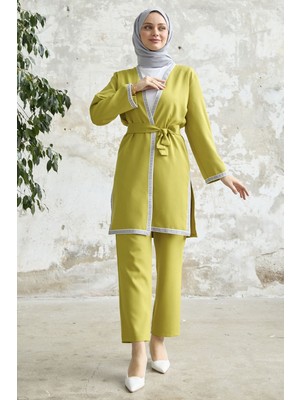 inStyle Nakış Desenli Kimono Yağ Yeşili Takım
