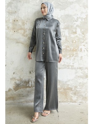 inStyle Gömlek Yaka Simli Antrasit Ikili Takım
