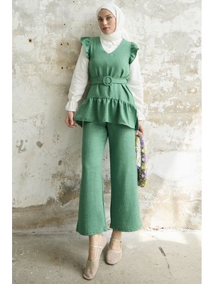 inStyle Omuzu Fırfırlı Üçlü Yeşil Takım