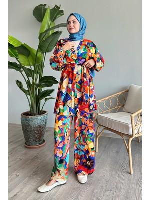 inStyle Çiçekli Viskon Oranj Ikili Takım