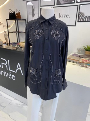 Parla Prive Taşlı Çizgili Gömlek