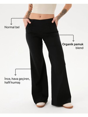 Ayma Active Kadın Siyah Flare Pensli Pantolon - Yüksek Bel, Bol Paça, Paça Pens Detaylı, Yandan Fermuarlı, Günlük ve Hafif Spor Aktiviteleri İçin Rahat ve Şık Pantolon