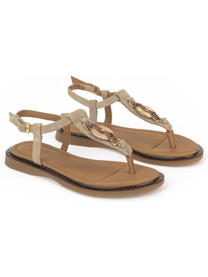 Ziya, Kadın Hakiki Deri Sandalet 1611047Z26684 Vizon